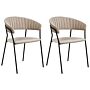 Set Of 2 Dining Chairs Taupe Velvet Fabric Upholstery Black Metal Legs With Armrests Curved Backrest