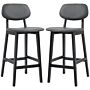 Homcom Bar Stools Set Of 2, Modern Breakfast Bar Chairs, Faux Leather Upholstered Kitchen Stools With Backs And Wood Legs, Dark Grey