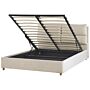 Bed Frame Light Beige Velvet Upholstery With Storage Eu Double Bedroom Furniture