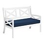 Garden Bench White Acacia Wood With Blue Seat Cushion 2 Seater Coastal