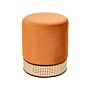 Pouffe Orange Upholstered Velvet Rattan Weave Accent Ring Glamour Stool