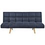 Sofa Bed Navy Blue Fabric Upholstered 3 Seater Reclining Backrest Square Quilted