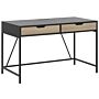 Home Desk Black Wooden Top Metal Base 2 Drawers Light Wood 120 X 60 Cm