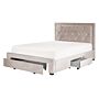 Storage Bed Beige Velvet Upholstery Eu King Size 4ft6 Tufted Tall Headboard Drawers