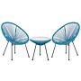 Bistro Set Blue Pe Rattan 3 Piece 2 Seater Deep Seat Coffee Table Indoor And Outdoor Modern Furniture