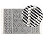 Area Rug Black And White Wool Cotton 160 X 230 Cm Hand Woven Flat Weave With Tassels Geometric Pattern