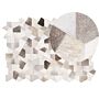 Area Rug Grey And Beige Cowhide Leather Patchwork Irregular Edge Felt Underlay 140 X 200 Cm