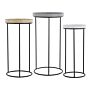 Set Of 3 Side Tables Black Metal Frame Openwork Base Marble Effect Grey Beige White Top