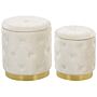 Set Of Storage Pouffes White Polyester Velvet Button Tufted Upholstery Golden Base