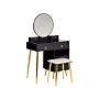 Dressing Table Black And Gold Mdf 6 Drawers Led Mirror Stool