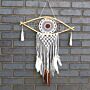 Protection Dream Catcher - Med Macrame Evil Eye White/ Grey/brown