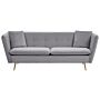 3 Seater Sofa Grey Velvet Fabric Upholstery Button Tufted With Gold Legs Beliani