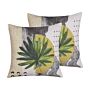 Set Of 2 Decorative Cushions Multicolour 45 X 45 Cm Leaf Print Throw Pillow