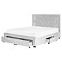 Storage Bed Light Grey Velvet Upholstery Eu King Size 5ft3 Tufted Tall Headboard Drawers