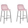 Set Of 2 Bar Stool Pink Velvet Upholstery Black Metal Legs