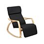 Rocking Chair Black Fabric Birch Wood With Adjustable Footrest