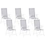 Set Of 6 Garden Chairs Grey Textile White Aluminium Frame Foldable Reclining