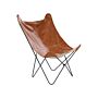 Armchair Brown Polyester Faux Leather Metal Hairpin Legs Butterfly Accent Chair