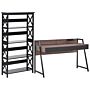 Home Office Set Desk Bookcase Dark Wood And Black Chipboard Mdf Steel Legs Drawers Shelves