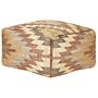 Pouffe Multicolour Jute Wool 50 X 50 X 30 Cm Geometric Pattern Square Boho Modern Footstool Upholstered Seat