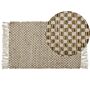 Runner Rug Beige Jute And Cotton 50 X 80 Cm Fringed Hand Woven