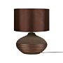 Table Lamp Brown Ceramic Base Faux Silk Drum Shade Bedside Table Lamp