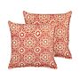 Decorative Cushions Red Cream Cotton Geometric Pattern 45 X 45 Cm Folk Design