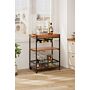 3 Tier Wooden Food Serving Wine Trolley With Removable Tray , Glass Holder , Bottle Rack & Lockable Wheels