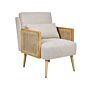 Armchair Light Beige Polyester Wooden Frame With Rattan Braid Wooden Legs Plastic Leg Caps With Cushion