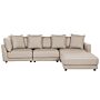 3-seater Sofa Beige Polyester Fabric Upholstery Couch With Ottoman Footstool Extra Throw Cushions