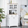 Homcom Freestanding Kitchen Cupboard, Kitchen Storage Cabinet With Framed Glass Doors, 2 Drawers, Microwave Counter, White