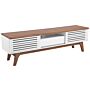 Tv Stand Dark Wood White Tv Up To 67ʺ Recommended 5 Shelves Drawer