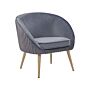 Armchair Grey Velvet Recessed Arms Wooden Legs