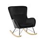 Rocking Chair Black Velvet Metal Legs Wooden Skates