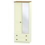 Warwick Tall 2 Drawer Mirrored Wardrobe In Cream Ash & Modern Oak