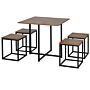 Homcom 5 Pcs Industrial Table & Stool Set W/ Metal Frame Home Dining Stylish Square Compact Seating Chair Beautiful Cool Black Brown