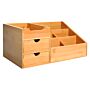 Homcom Organiser Holder Multi-function Storage Caddy Drawers Home Office Stationary Supplies 7 Storage Compartments And 2 Drawers Natural Wood