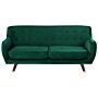 Sofa Green Velvet 3 Seater Button Tufted Back Cushioned Seat Wooden Legs