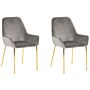 Set Of 2 Dining Chairs Grey Velvet Upholstery Gold Legs