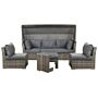 Outdoor Garden Set Grey Dark Brown Pe Rattan Sofa With Canopy Chairs And Side Table