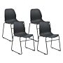 Set Of 4 Dining Chairs Black Stackable Armless Leg Caps Plastic Black Steel Legs Conference Chair