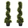 Outsunny Set Of 2 Artificial Tree 90cm/3ft Artificial Spiral Topiary Trees W/ Pot Fake Greenery Plant Green