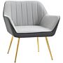 Homcom Modern Velvet Armchairs With Gold Steel Legs, Upholstered Accent Chairs For Living Room And Bedroom, Light Grey