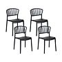 Set Of 4 Dining Chairs Plastic Black Garden Stacking