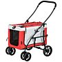 Pawhut Foldable Dog Stroller, Pet Travel Crate, With Detachable Carrier, Soft Padding, For Mini, Small Dogs - Red