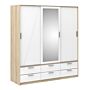 Line Wardrobe - 3 Doors 6 Drawers In Oak With White High Gloss