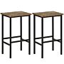 Homcom Industrial Set Of 2 Bar Chairs With Footrest, Counter Height Bar Stools For Dining Area Home Pub Rustic, Brown