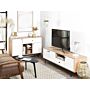 Tv Stand Light Wood With White For Up To 75ʺ Tv Engineered Wood With Drawer Cabinets And Shelves Cable Management