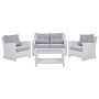 Garden Sofa Set White Faux Rattan Grey Cushions Outdoor Wicker Conversation Set