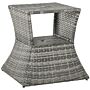 Outsunny Outdoor Patio Rattan Wicker Coffee Table Bistro Side Table W/ Umbrella Hole And Storage Space, Grey